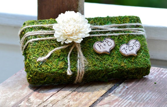 moss ring bearer pillow by pinensign | 41 Beautiful Rustic Ring Pillows on Etsy | https://emmalinebride.com/rustic/ring-pillows-etsy-weddings/