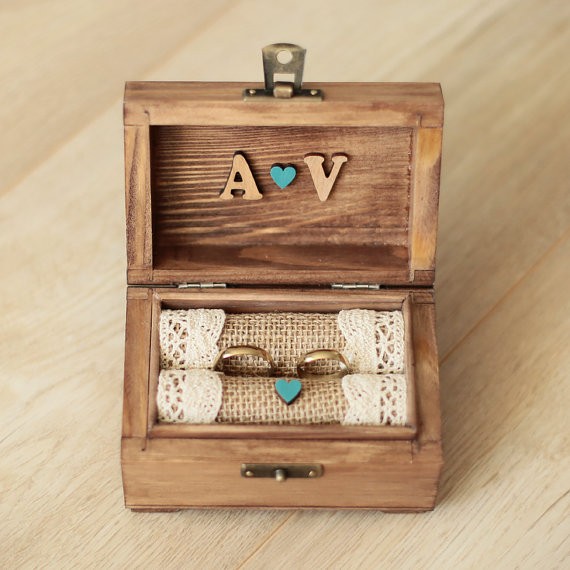 personalized ring box with something blue | 41 Beautiful Rustic Ring Pillows Etsy | https://emmalinebride.com/rustic/ring-pillows-etsy-weddings/