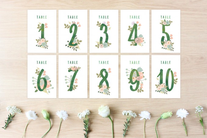 printable wedding table numbers | https://emmalinebride.com/wedding/printable-table-numbers-floral/