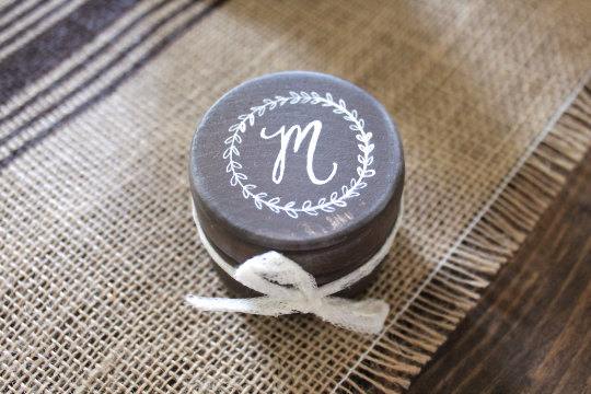 ring bearer box round with initial on top | 41 Beautiful Rustic Ring Pillows Etsy | https://emmalinebride.com/rustic/ring-pillows-etsy-weddings/