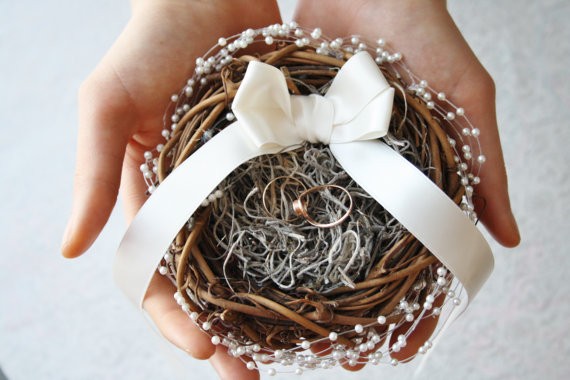 ring bearer pillow nest by WildRoseAndSparrow | 41 Beautiful Rustic Ring Pillows Etsy | https://emmalinebride.com/rustic/ring-pillows-etsy-weddings/