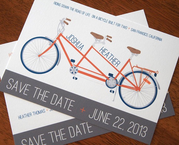 tandem bicycle save the date