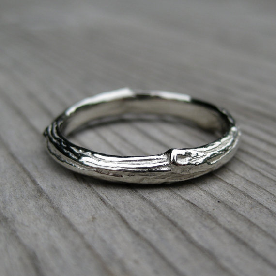 branch wedding band in white gold | rustic wedding rings by Kristin Coffin Jewelry https://emmalinebride.com/rustic/wedding-rings/