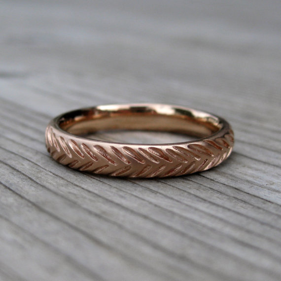 feather wedding ring band in rose gold | rustic wedding rings by Kristin Coffin Jewelry https://emmalinebride.com/rustic/wedding-rings/