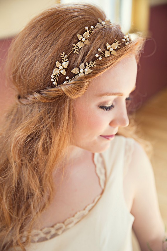 golden flower hair vine | bridal hair vine by violette and iris