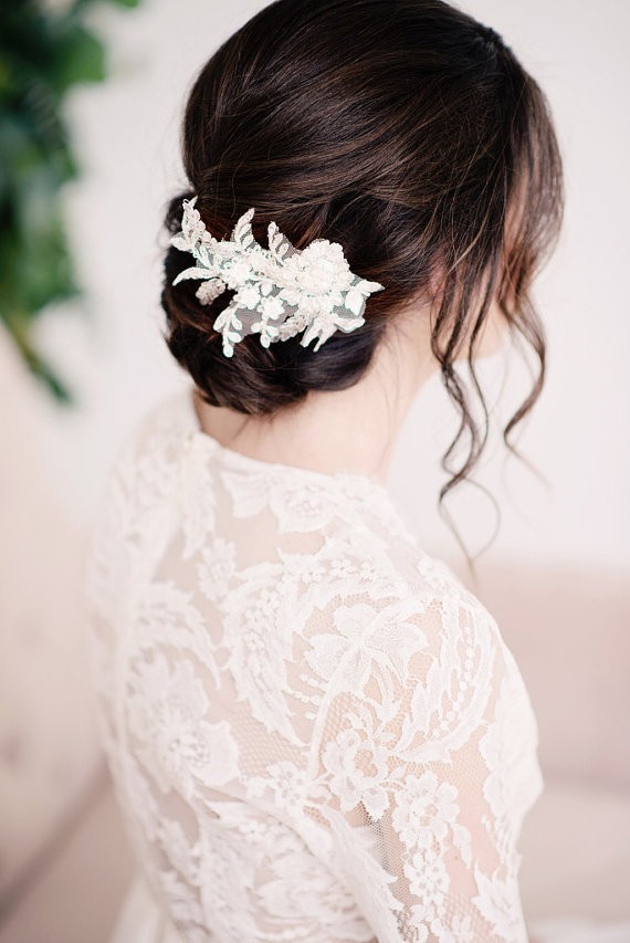 lace headpiece | 50+ Best Bridal Hairstyles Without Veil | https://emmalinebride.com/bride/best-bridal-hairstyles