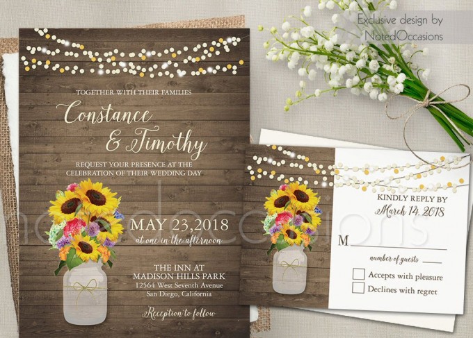 sunflower design | free printable wedding invitations https://emmalinebride.com/2016-giveaway/free-printable-wedding-invitations/