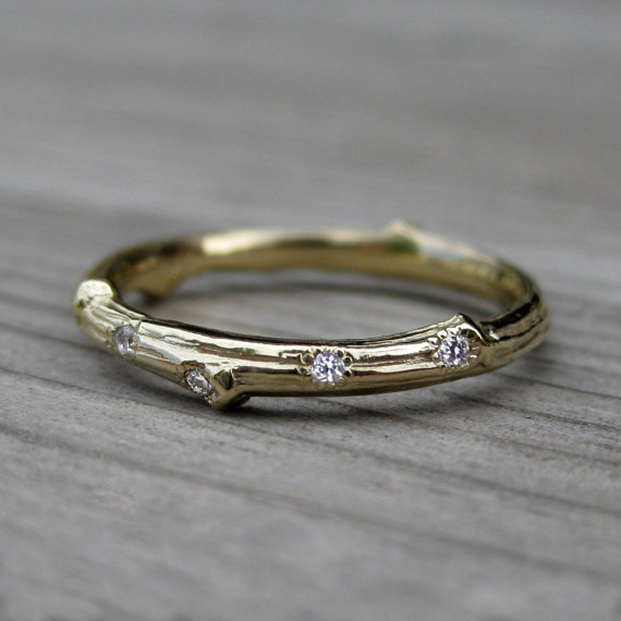 twig wedding ring with diamonds | rustic wedding rings by Kristin Coffin Jewelry https://emmalinebride.com/rustic/wedding-rings/