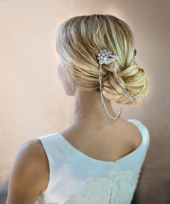 updo with chain | 50+ Best Bridal Hairstyles Without Veil | https://emmalinebride.com/bride/best-bridal-hairstyles