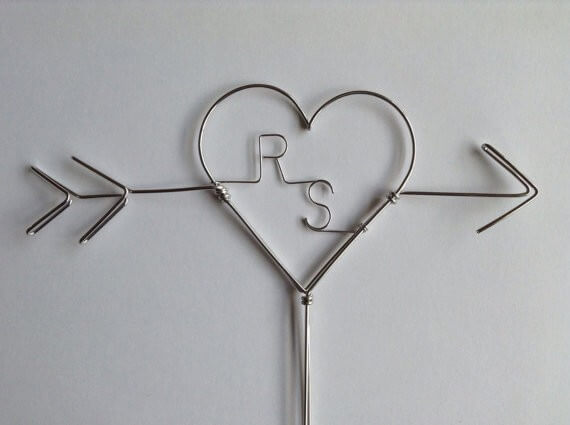 arrow and initials wire cake toppers