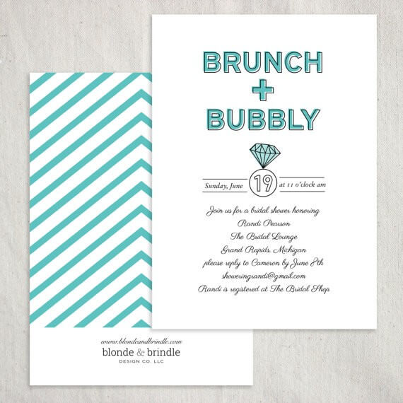 brunch and bubbly ring theme bridal shower invitations by BlondeandBrindleLLC | via 21 Totally Fun Ring Themed Bridal Shower Ideas → https://emmalinebride.com/planning/ring-themed-bridal-shower/