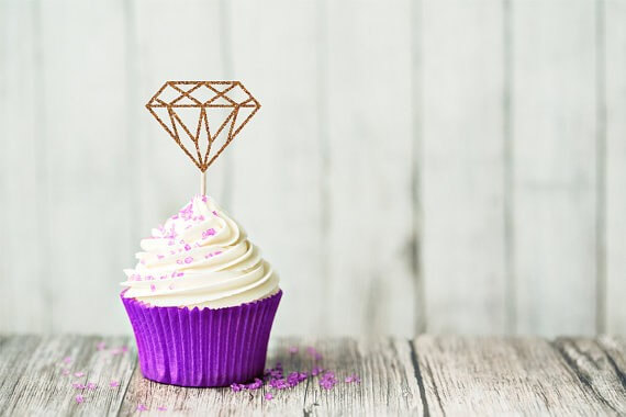 diamond cupcake topper by RockyTopPartyShop | via 21 Totally Fun Ring Themed Bridal Shower Ideas → https://emmalinebride.com/planning/ring-themed-bridal-shower/