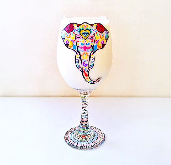 elephant wine glass by NocturnalPandie | bridesmaid yoga pants, tank tops, gifts & more | https://emmalinebride.com/gifts/bridesmaid-yoga-pants-gifts/