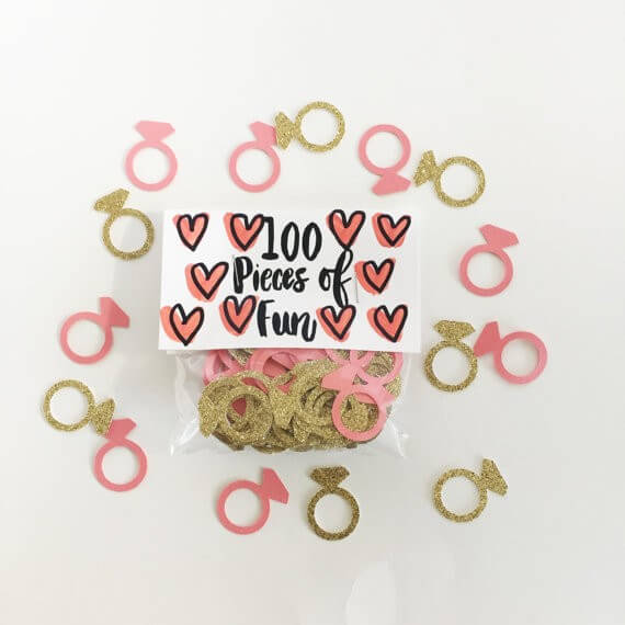 engagement ring confetti by sewlovetheday | via 21 Totally Fun Ring Themed Bridal Shower Ideas → https://emmalinebride.com/planning/ring-themed-bridal-shower/