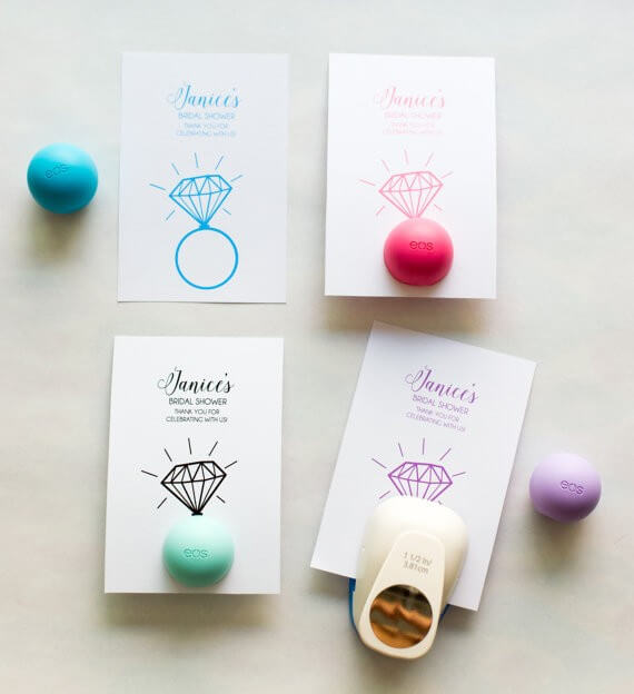 eos lip balm holder favors by maydetails | via 21 Totally Fun Ring Themed Bridal Shower Ideas → https://emmalinebride.com/planning/ring-themed-bridal-shower/