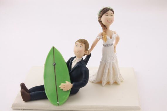 figurine wedding cake toppers surfing couple