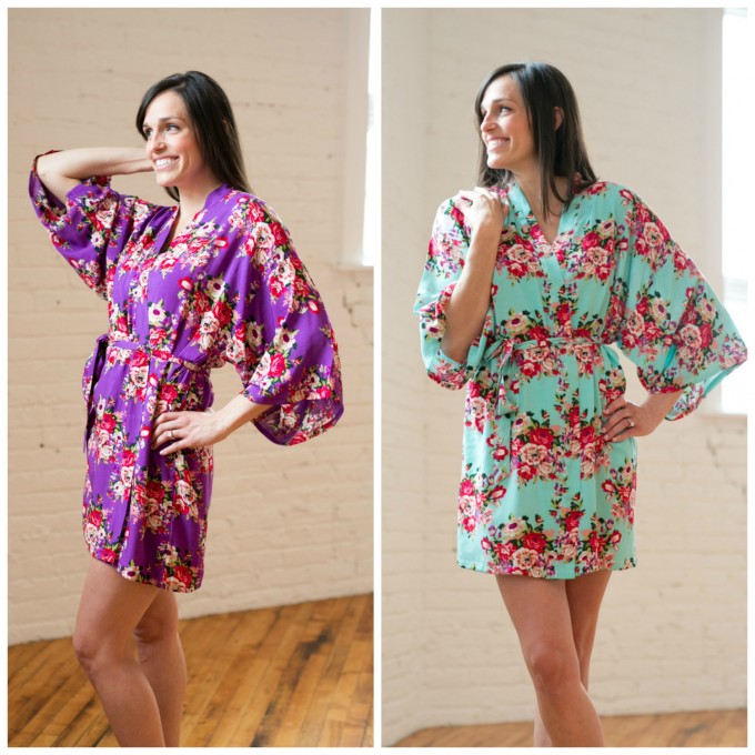 floral bridesmaid robes red and green