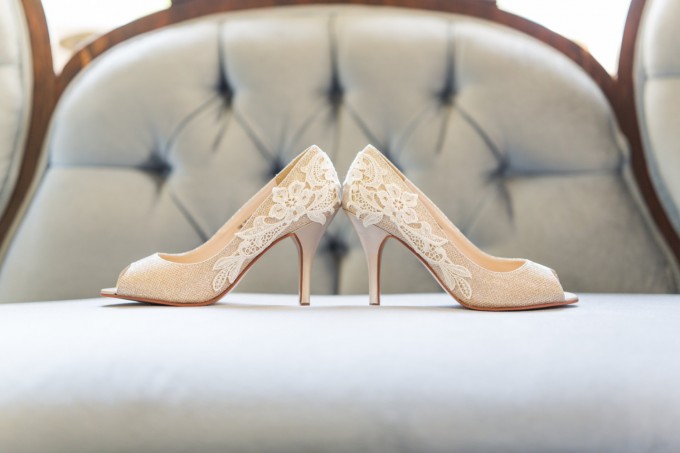 gold bridal heels with lace | bridal heels lace embellishment