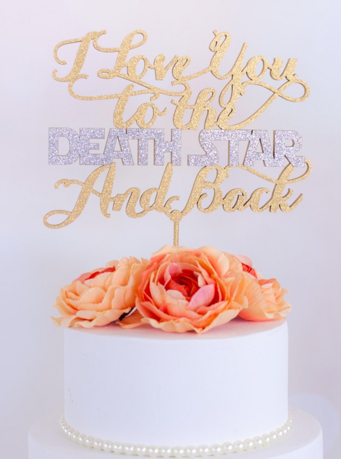 i love you to the death star and back wedding cake topper | win a free cake topper https://emmalinebride.com/2016-giveaway/free-cake-topper/