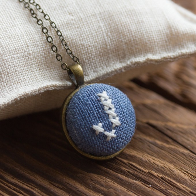 initial necklace in blue | Hand Stitched Initial Necklaces - https://emmalinebride.com/wedding/hand-stitched-initial-necklaces/