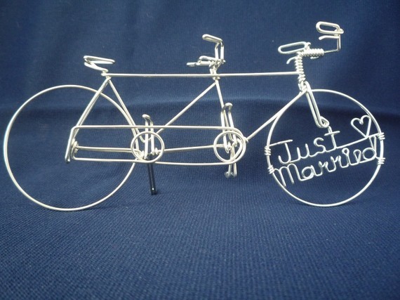 just married tandem bike wire cake toppers