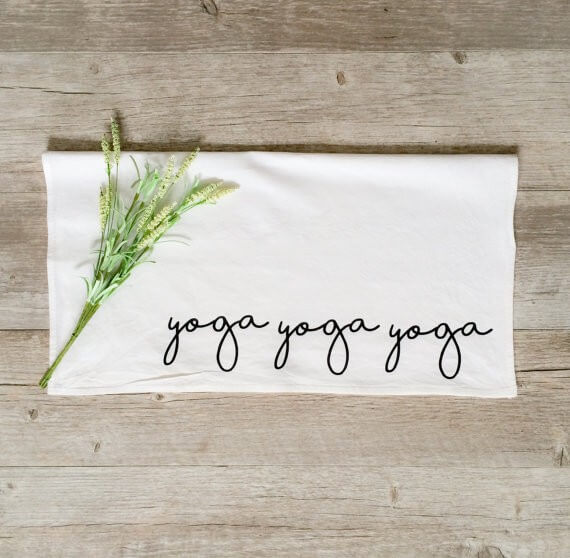 yoga sweat towel | bridesmaid yoga pants, tank tops, gifts & more | https://emmalinebride.com/gifts/bridesmaid-yoga-pants-gifts/