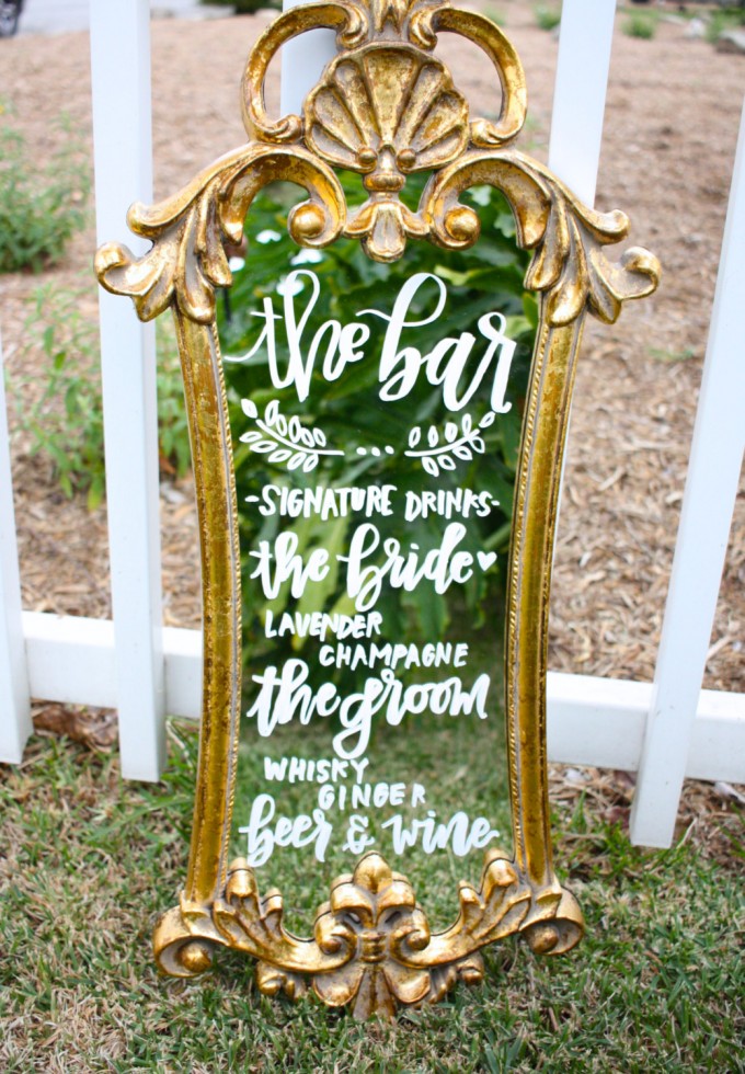 mirror bar menu sign | by sugar and chic | via https://emmalinebride.com/wedding/mirror-bar-menu/