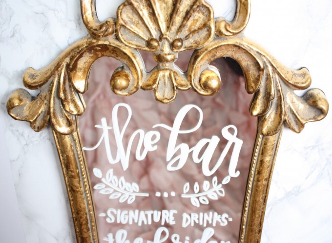 mirror bar menu sign | by sugar and chic | via https://emmalinebride.com/wedding/mirror-bar-menu/