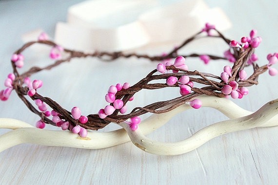 pink berries crown for flower girls | flower girl hair crown https://emmalinebride.com/flower-girl/hair-crown-pink-berry/