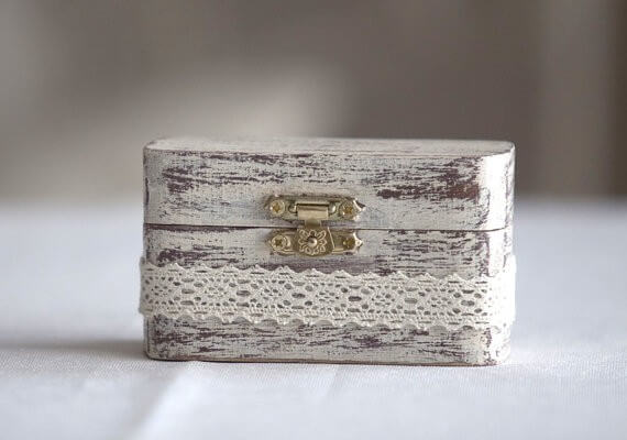 wooden ring box with lace