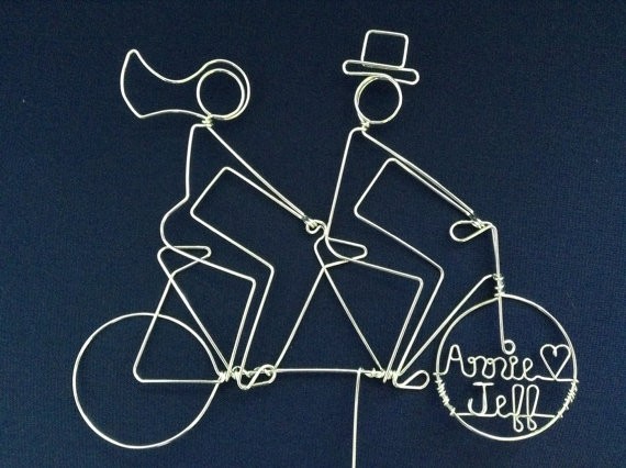silhouette tandem bike riders wire cake toppers