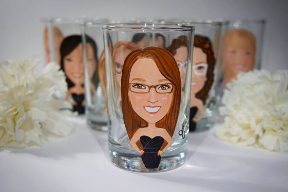 bridesmaid shot glasses with glasses on