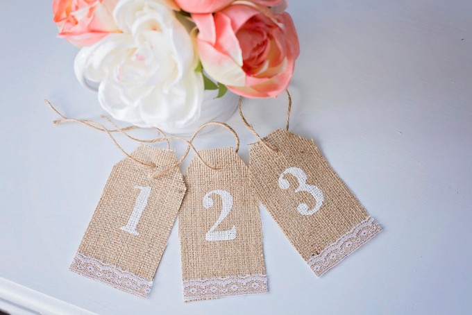 burlap table number tags