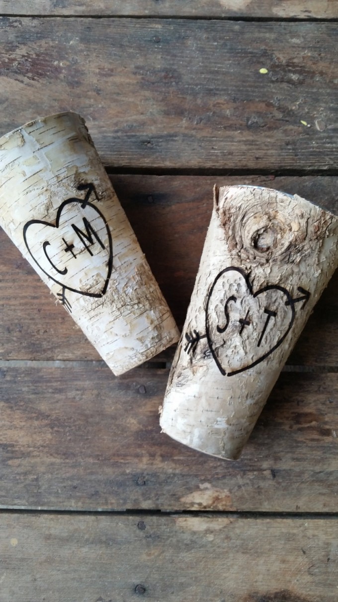 engraved birch bark wood vases by downintheboondocks - wood centerpieces for wedding