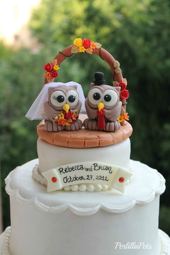 fall wedding owl cake toppers