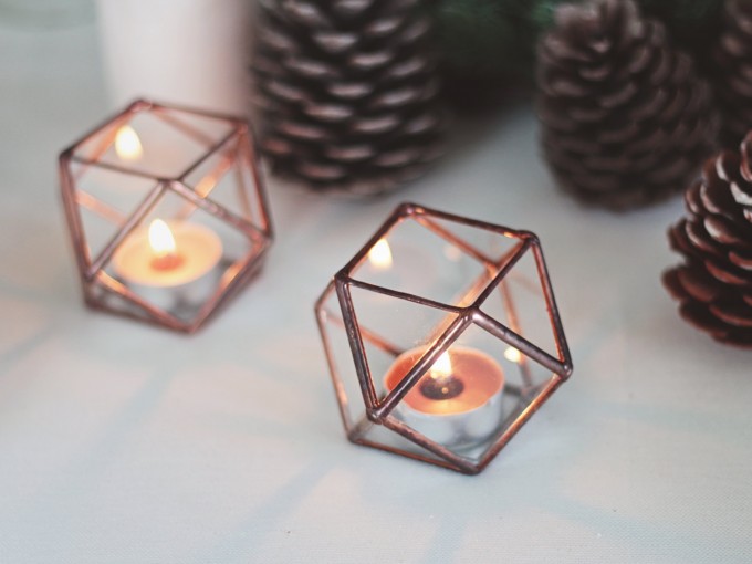 geometric candle holders for centerpiece