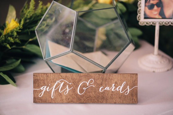 gift sign via 26 Things Guests Love at Weddings from A to Z | https://emmalinebride.com/planning/things-guests-love-at-weddings/ ‎