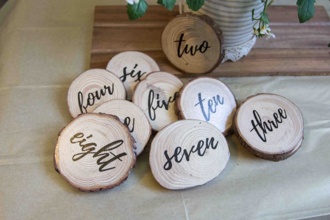 hand made wood slice table numbers