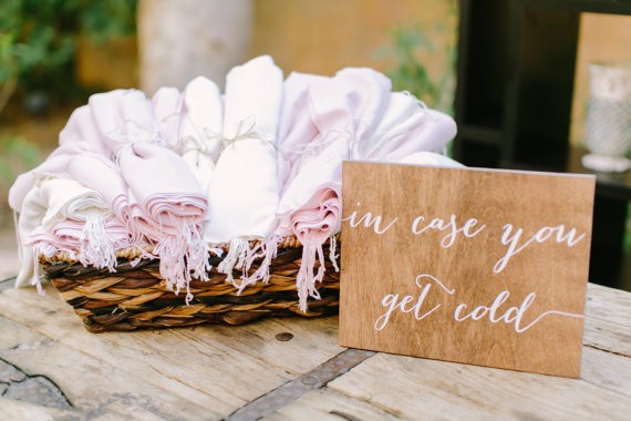in case you get cold sign by paperandpineco via 26 Things Guests Love at Weddings from A to Z | https://emmalinebride.com/planning/things-guests-love-at-weddings/ ‎
