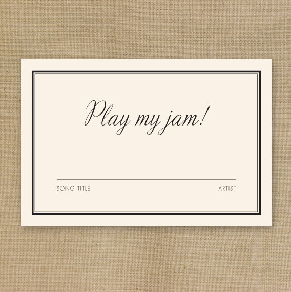 play my jam request card by theniadesigns via 26 Things Guests Love at Weddings from A to Z | https://emmalinebride.com/planning/things-guests-love-at-weddings/