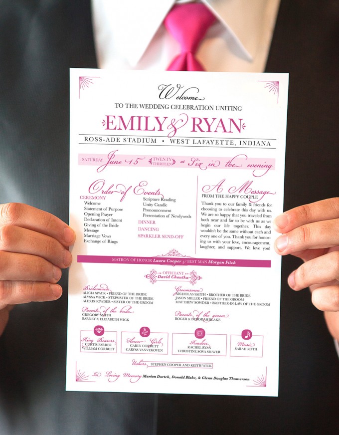printable hot pink wedding programs