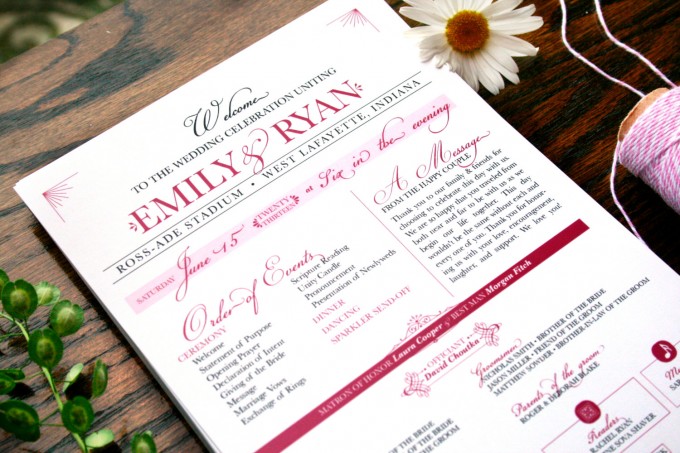 printable hot pink wedding programs for ceremony