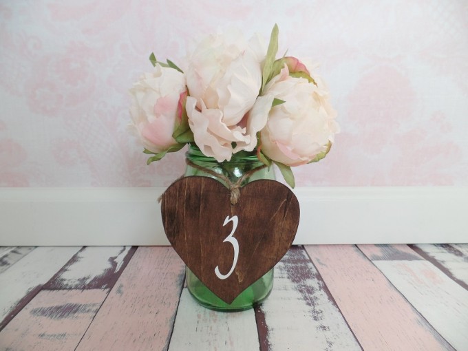 rustic heart table numbers for mason jars by downintheboondocks