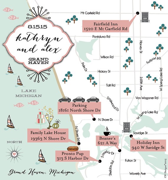 wedding map with directions by cwdesigns2010 via 26 Things Guests Love at Weddings from A to Z | https://emmalinebride.com/planning/things-guests-love-at-weddings/ ‎