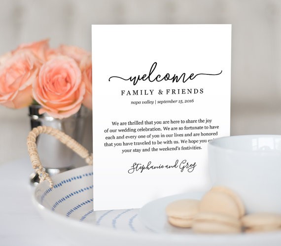 wedding welcome note by mintypaperieshop via 26 Things Guests Love at Weddings from A to Z | https://emmalinebride.com/planning/things-guests-love-at-weddings/ ‎