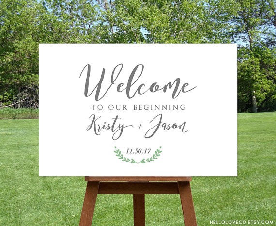 welcome to our wedding sign | via Sage Wedding Ideas from https://emmalinebride.com/color/sage-green-wedding-ideas/