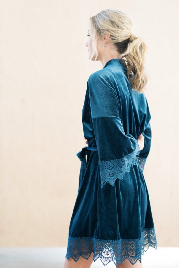 Blue Bridal Robe - Getting Ready Before the Wedding