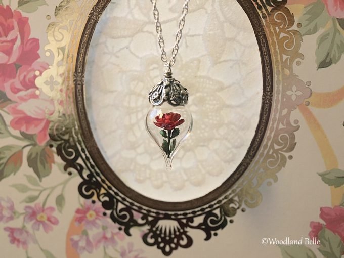 Enchanted Rose Necklace by Woodland Belle via Emmaline Bride: https://emmalinebride.com/2016-giveaway/enchanted-rose-necklace-beauty-beast/