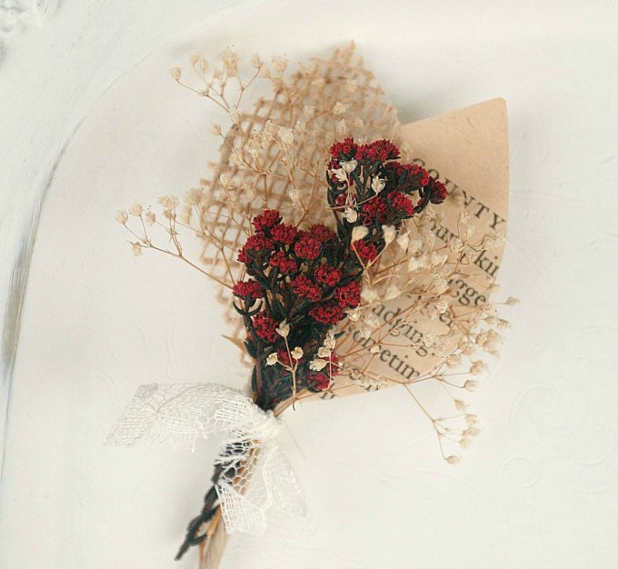 dried flower book page boutonniere