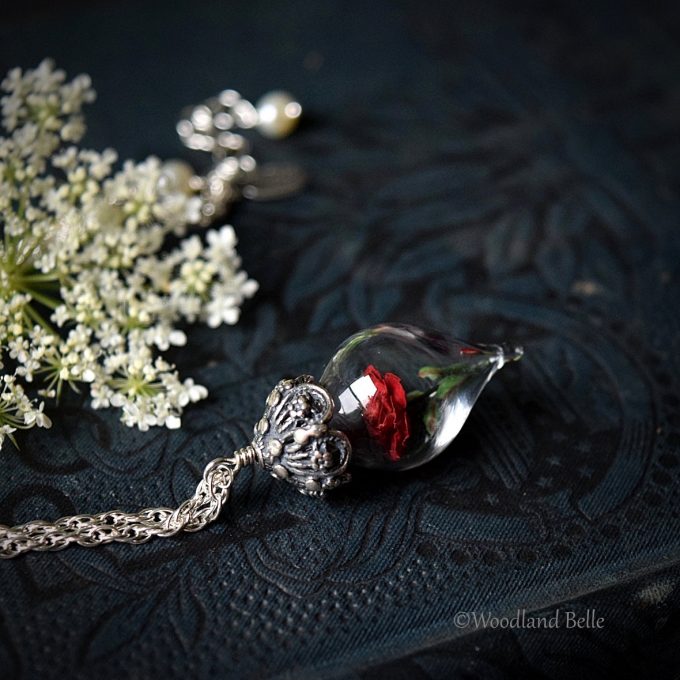 Enchanted Rose Necklace by Woodland Belle via Emmaline Bride: https://emmalinebride.com/2016-giveaway/enchanted-rose-necklace-beauty-beast/